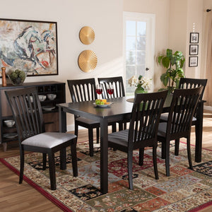 Baxton Studio Baxton Studio Minette 7-Piece Dining Set - Modern Gray Upholstery with Espresso Oak Table & Chairs RH319C-Grey/Dark Brown-7PC Dining Set