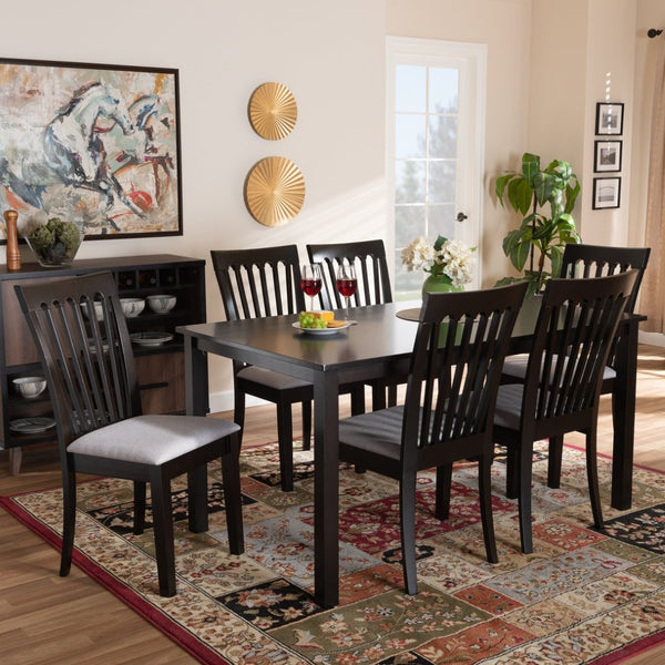 Baxton Studio Baxton Studio Minette 7-Piece Dining Set - Modern Gray Upholstery with Espresso Oak Table & Chairs RH319C-Grey/Dark Brown-7PC Dining Set