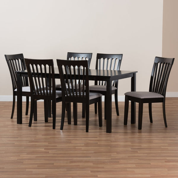 Baxton Studio Baxton Studio Minette 7-Piece Dining Set - Modern Gray Upholstery with Espresso Oak Table & Chairs RH319C-Grey/Dark Brown-7PC Dining Set
