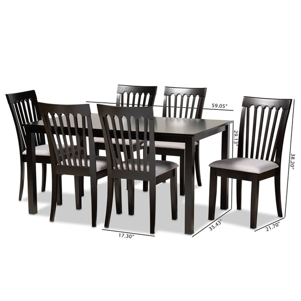 Baxton Studio Baxton Studio Minette 7-Piece Dining Set - Modern Gray Upholstery with Espresso Oak Table & Chairs RH319C-Grey/Dark Brown-7PC Dining Set