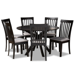 Baxton Studio Baxton Studio 7-Piece Modern Dining Set with Upholstered Chairs and Stylish Round Table for Elegance Lore Grey Lore-Grey/Dark Brown-7PC Dining Set