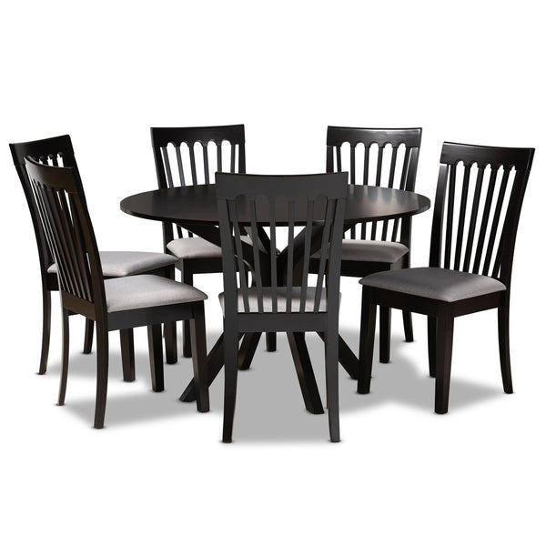 Baxton Studio Baxton Studio 7-Piece Modern Dining Set with Upholstered Chairs and Stylish Round Table for Elegance Lore Grey Lore-Grey/Dark Brown-7PC Dining Set