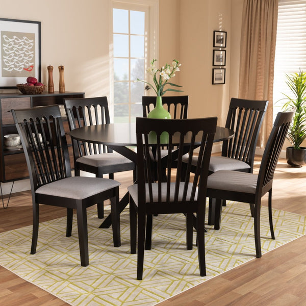 Baxton Studio Baxton Studio 7-Piece Modern Dining Set with Upholstered Chairs and Stylish Round Table for Elegance Lore Grey Lore-Grey/Dark Brown-7PC Dining Set