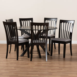Baxton Studio Baxton Studio 7-Piece Modern Dining Set with Upholstered Chairs and Stylish Round Table for Elegance Lore Grey Lore-Grey/Dark Brown-7PC Dining Set