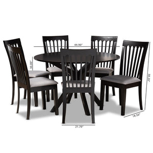 Baxton Studio Baxton Studio 7-Piece Modern Dining Set with Upholstered Chairs and Stylish Round Table for Elegance Lore Grey Lore-Grey/Dark Brown-7PC Dining Set