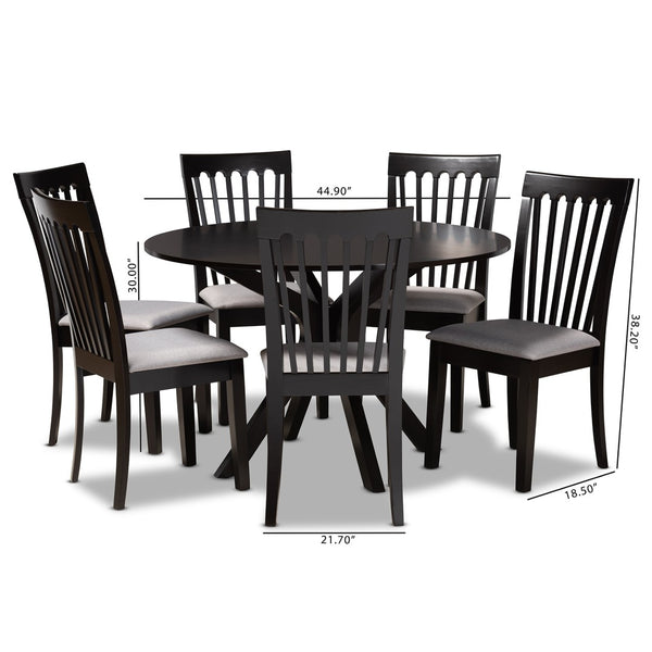 Baxton Studio Baxton Studio 7-Piece Modern Dining Set with Upholstered Chairs and Stylish Round Table for Elegance Lore Grey Lore-Grey/Dark Brown-7PC Dining Set