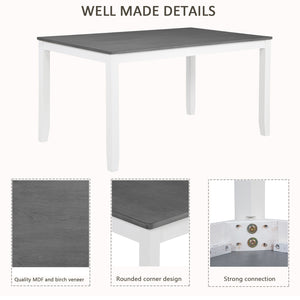 English Elm 6-Piece Modern Farmhouse Dining Table Set With Bench & Chairs, Grey & White, Comfortable Seating W1998S00064
