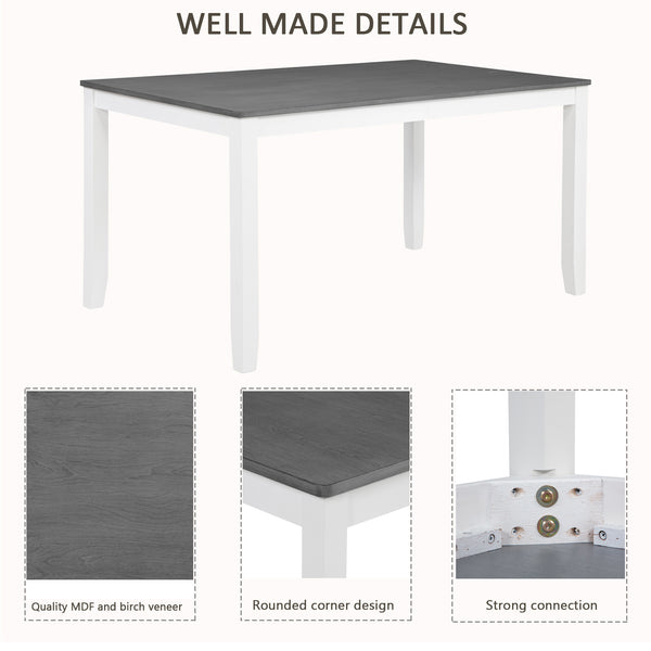 English Elm 6-Piece Modern Farmhouse Dining Table Set With Bench & Chairs, Grey & White, Comfortable Seating W1998S00064