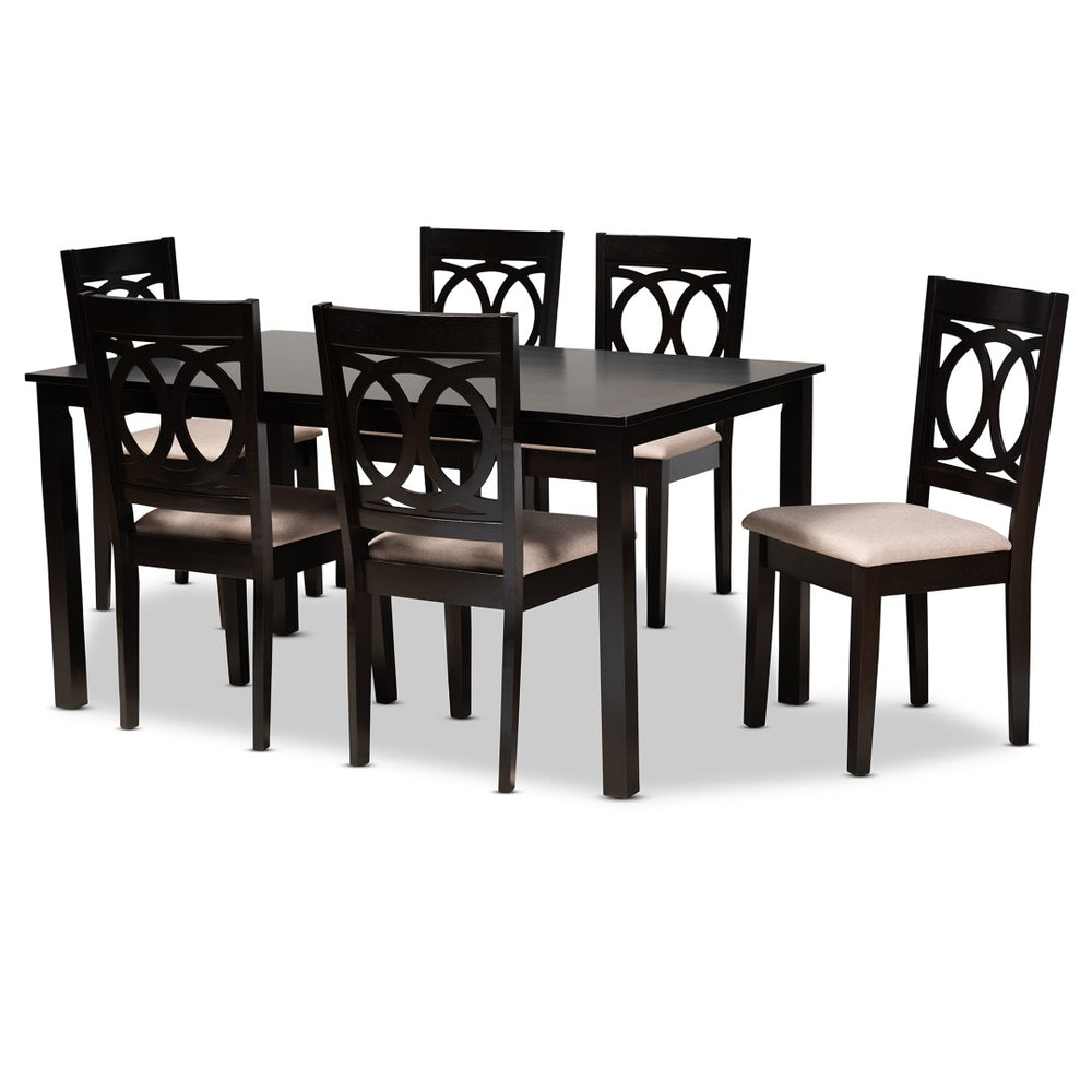 Baxton Studio Baxton Studio Modern 7-Piece Dining Set with Espresso Wood Finish and Comfortable Sand Upholstery Lenoir Sand 7-Piece RH315C-Sand/Dark Brown-7PC Dining Set