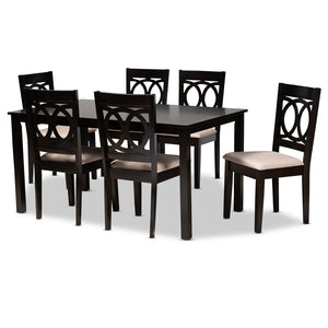 Baxton Studio Baxton Studio Modern 7-Piece Dining Set with Espresso Wood Finish and Comfortable Sand Upholstery Lenoir Sand 7-Piece RH315C-Sand/Dark Brown-7PC Dining Set