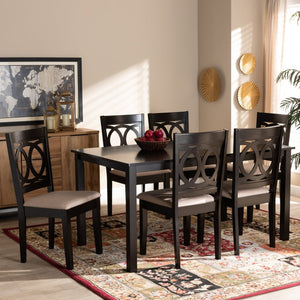 Baxton Studio Baxton Studio Modern 7-Piece Dining Set with Espresso Wood Finish and Comfortable Sand Upholstery Lenoir Sand 7-Piece RH315C-Sand/Dark Brown-7PC Dining Set