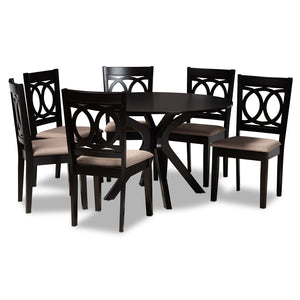 Baxton Studio Baxton Sanne 7-Piece Modern Dining Set with Sand Upholstered Chairs & Dark Brown Wood Table Sanne-Sand/Dark Brown-7PC Dining Set
