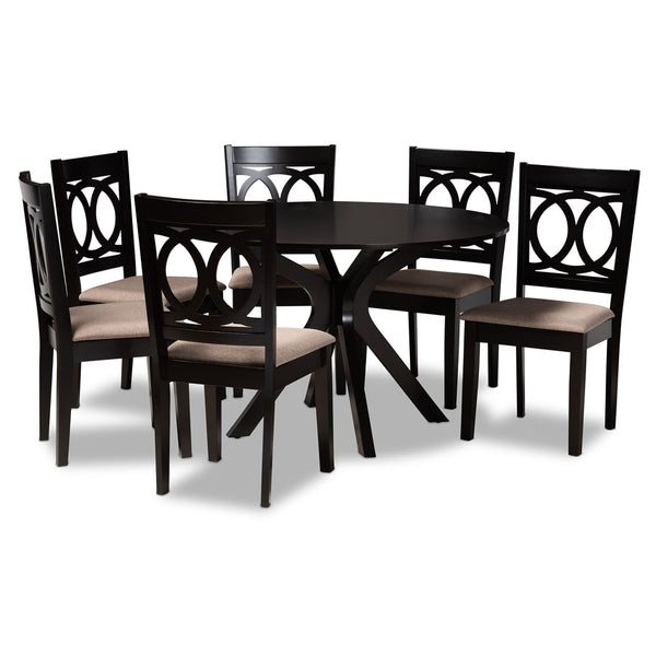 Baxton Studio Baxton Sanne 7-Piece Modern Dining Set with Sand Upholstered Chairs & Dark Brown Wood Table Sanne-Sand/Dark Brown-7PC Dining Set