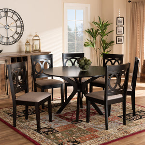 Baxton Studio Baxton Sanne 7-Piece Modern Dining Set with Sand Upholstered Chairs & Dark Brown Wood Table Sanne-Sand/Dark Brown-7PC Dining Set