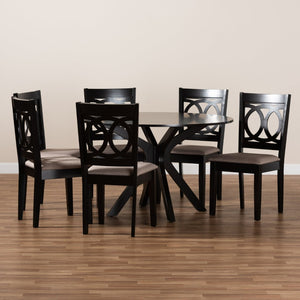 Baxton Studio Baxton Sanne 7-Piece Modern Dining Set with Sand Upholstered Chairs & Dark Brown Wood Table Sanne-Sand/Dark Brown-7PC Dining Set