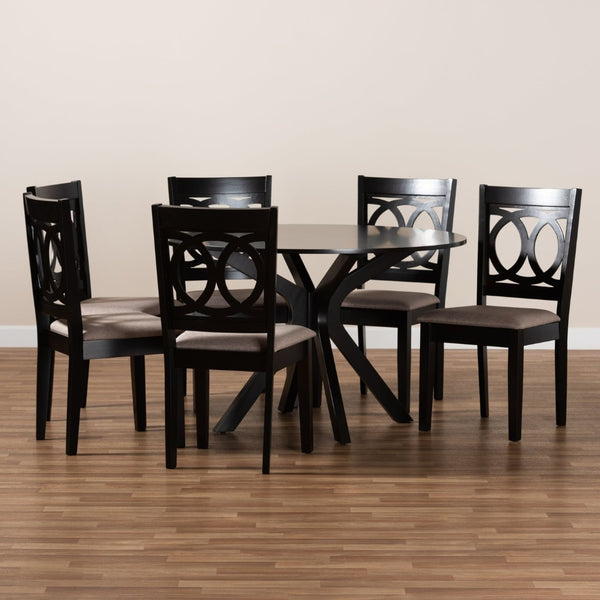 Baxton Studio Baxton Sanne 7-Piece Modern Dining Set with Sand Upholstered Chairs & Dark Brown Wood Table Sanne-Sand/Dark Brown-7PC Dining Set