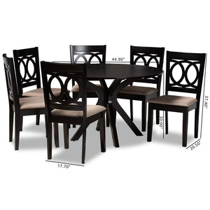 Baxton Studio Baxton Sanne 7-Piece Modern Dining Set with Sand Upholstered Chairs & Dark Brown Wood Table Sanne-Sand/Dark Brown-7PC Dining Set
