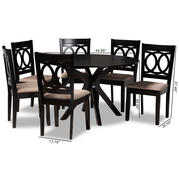 Baxton Studio Baxton Sanne 7-Piece Modern Dining Set with Sand Upholstered Chairs & Dark Brown Wood Table Sanne-Sand/Dark Brown-7PC Dining Set