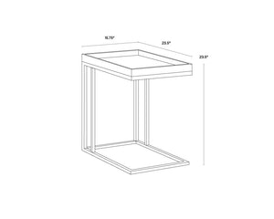 Sunpan Arden C-Shaped Side Table Solid Oak Tray Top with Brushed Gold Iron Frame 105235