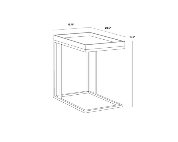 Sunpan Arden C-Shaped Side Table Solid Oak Tray Top with Brushed Gold Iron Frame 105235