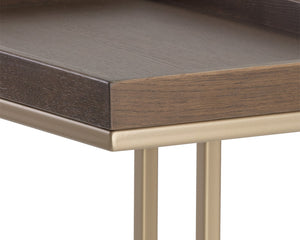 Sunpan Arden C-Shaped Side Table Solid Oak Tray Top with Brushed Gold Iron Frame 105235