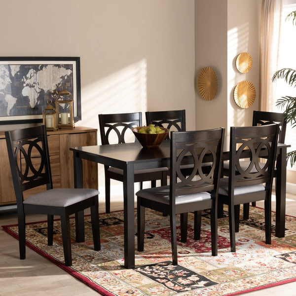 Baxton Studio Baxton Studio Modern 7-Piece Dining Set with Espresso Wood Finish and Comfortable Sand Upholstery Lenoir Grey 7-Piece RH315C-Grey/Dark Brown-7PC Dining Set