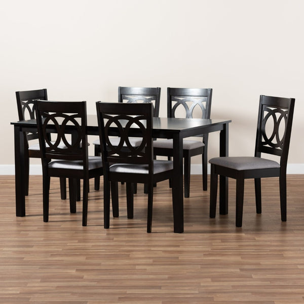 Baxton Studio Baxton Studio Modern 7-Piece Dining Set with Espresso Wood Finish and Comfortable Sand Upholstery Lenoir Grey 7-Piece RH315C-Grey/Dark Brown-7PC Dining Set