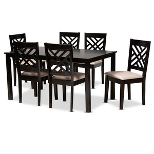 Baxton Studio Baxton Caron Modern 7-Piece Dining Set in Sand Upholstered Fabric with Espresso Brown Wood Finish RH317C-Sand/Dark Brown-7PC Dining Set
