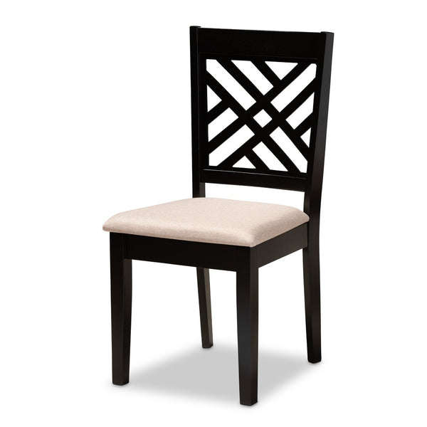 Baxton Studio Baxton Caron Modern 7-Piece Dining Set in Sand Upholstered Fabric with Espresso Brown Wood Finish RH317C-Sand/Dark Brown-7PC Dining Set