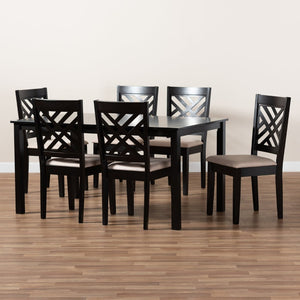 Baxton Studio Baxton Caron Modern 7-Piece Dining Set in Sand Upholstered Fabric with Espresso Brown Wood Finish RH317C-Sand/Dark Brown-7PC Dining Set