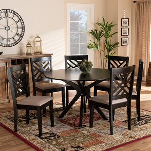 Baxton Studio Baxton Studio Norah 7-Piece Modern Dining Set - Sand Upholstered Chairs & Round Table for Stylish Meals Norah-Sand/Dark Brown-7PC Dining Set