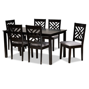 Baxton Studio Baxton Studio Caron 7-Piece Modern Dining Set with Grey Upholstered Chairs & Espresso Wood Table RH317C-Grey/Dark Brown-7PC Dining Set