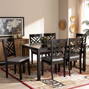 Baxton Studio Baxton Studio Caron 7-Piece Modern Dining Set with Grey Upholstered Chairs & Espresso Wood Table RH317C-Grey/Dark Brown-7PC Dining Set