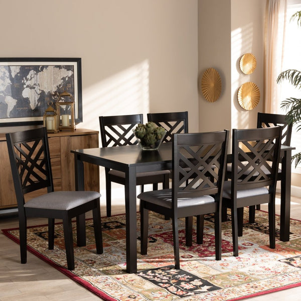 Baxton Studio Baxton Studio Caron 7-Piece Modern Dining Set with Grey Upholstered Chairs & Espresso Wood Table RH317C-Grey/Dark Brown-7PC Dining Set