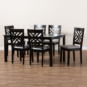 Baxton Studio Baxton Studio Caron 7-Piece Modern Dining Set with Grey Upholstered Chairs & Espresso Wood Table RH317C-Grey/Dark Brown-7PC Dining Set