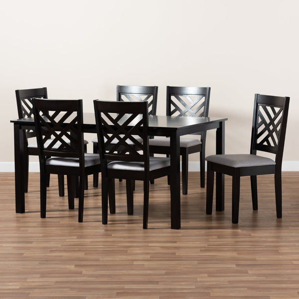 Baxton Studio Baxton Studio Caron 7-Piece Modern Dining Set with Grey Upholstered Chairs & Espresso Wood Table RH317C-Grey/Dark Brown-7PC Dining Set