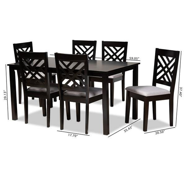 Baxton Studio Baxton Studio Caron 7-Piece Modern Dining Set with Grey Upholstered Chairs & Espresso Wood Table RH317C-Grey/Dark Brown-7PC Dining Set