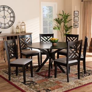 Baxton Studio Baxton Studio Norah 7-Piece Modern Grey Fabric Dining Set with Stylish Chairs for Cozy Gatherings Norah-Grey/Dark Brown-7PC Dining Set