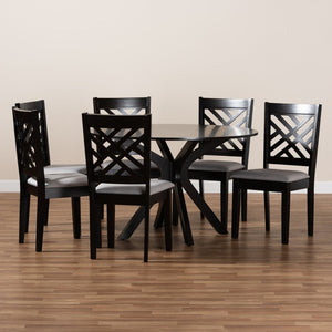 Baxton Studio Baxton Studio Norah 7-Piece Modern Grey Fabric Dining Set with Stylish Chairs for Cozy Gatherings Norah-Grey/Dark Brown-7PC Dining Set