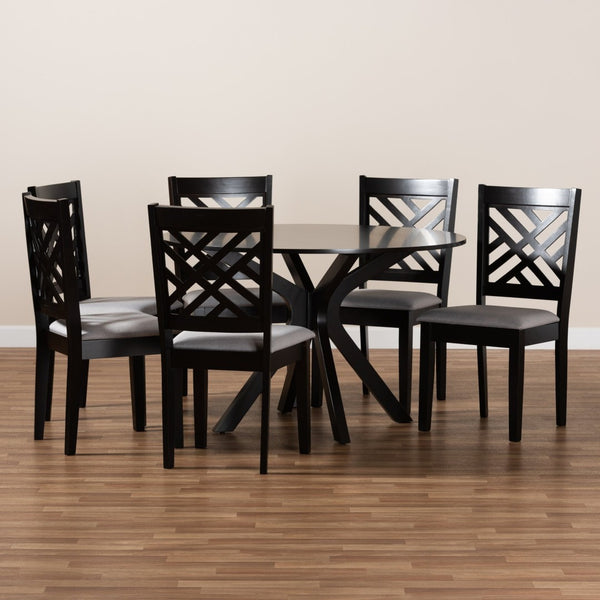 Baxton Studio Baxton Studio Norah 7-Piece Modern Grey Fabric Dining Set with Stylish Chairs for Cozy Gatherings Norah-Grey/Dark Brown-7PC Dining Set