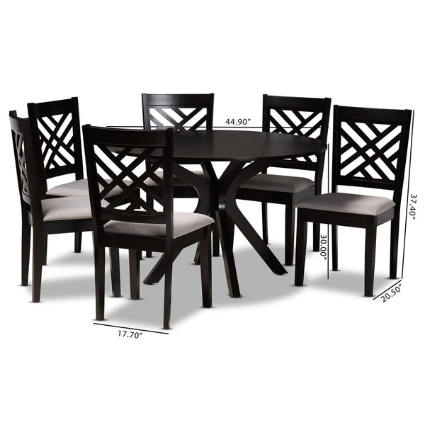 Baxton Studio Baxton Studio Norah 7-Piece Modern Grey Fabric Dining Set with Stylish Chairs for Cozy Gatherings Norah-Grey/Dark Brown-7PC Dining Set
