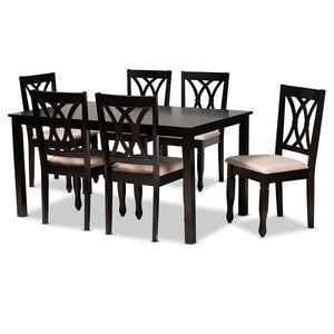 Baxton Studio Baxton Reneau 7-Piece Modern Dining Set with Sand Upholstery & Espresso Wood for Sophisticated Dining RH316C-Sand/Dark Brown-7PC Dining Set