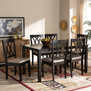 Baxton Studio Baxton Reneau 7-Piece Modern Dining Set with Sand Upholstery & Espresso Wood for Sophisticated Dining RH316C-Sand/Dark Brown-7PC Dining Set