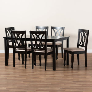 Baxton Studio Baxton Reneau 7-Piece Modern Dining Set with Sand Upholstery & Espresso Wood for Sophisticated Dining RH316C-Sand/Dark Brown-7PC Dining Set
