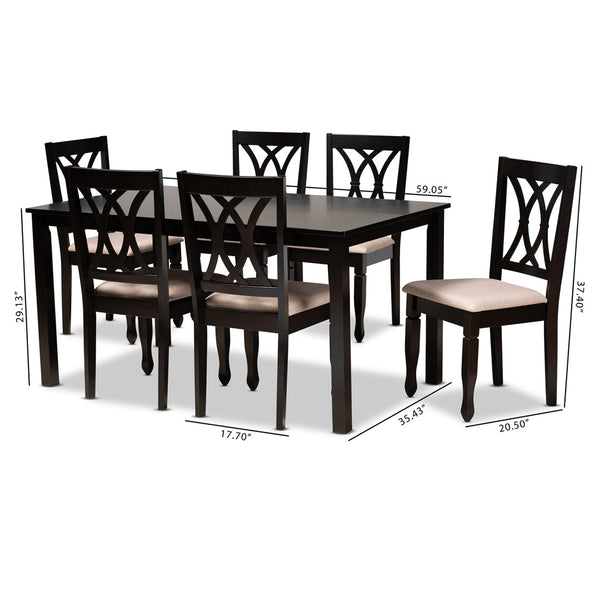 Baxton Studio Baxton Reneau 7-Piece Modern Dining Set with Sand Upholstery & Espresso Wood for Sophisticated Dining RH316C-Sand/Dark Brown-7PC Dining Set