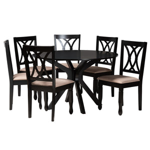 Baxton Studio Baxton Studio Modern 5-Piece Dining Set with Round Table and Espresso Wood Finish for Stylish Spaces Maya 7-Piece Maya-Sand/Dark Brown-7PC Dining Set