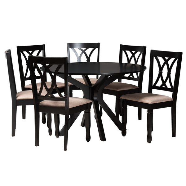 Baxton Studio Baxton Studio Modern 5-Piece Dining Set with Round Table and Espresso Wood Finish for Stylish Spaces Maya 7-Piece Maya-Sand/Dark Brown-7PC Dining Set