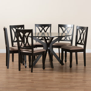 Baxton Studio Baxton Studio Modern 5-Piece Dining Set with Round Table and Espresso Wood Finish for Stylish Spaces Maya 7-Piece Maya-Sand/Dark Brown-7PC Dining Set