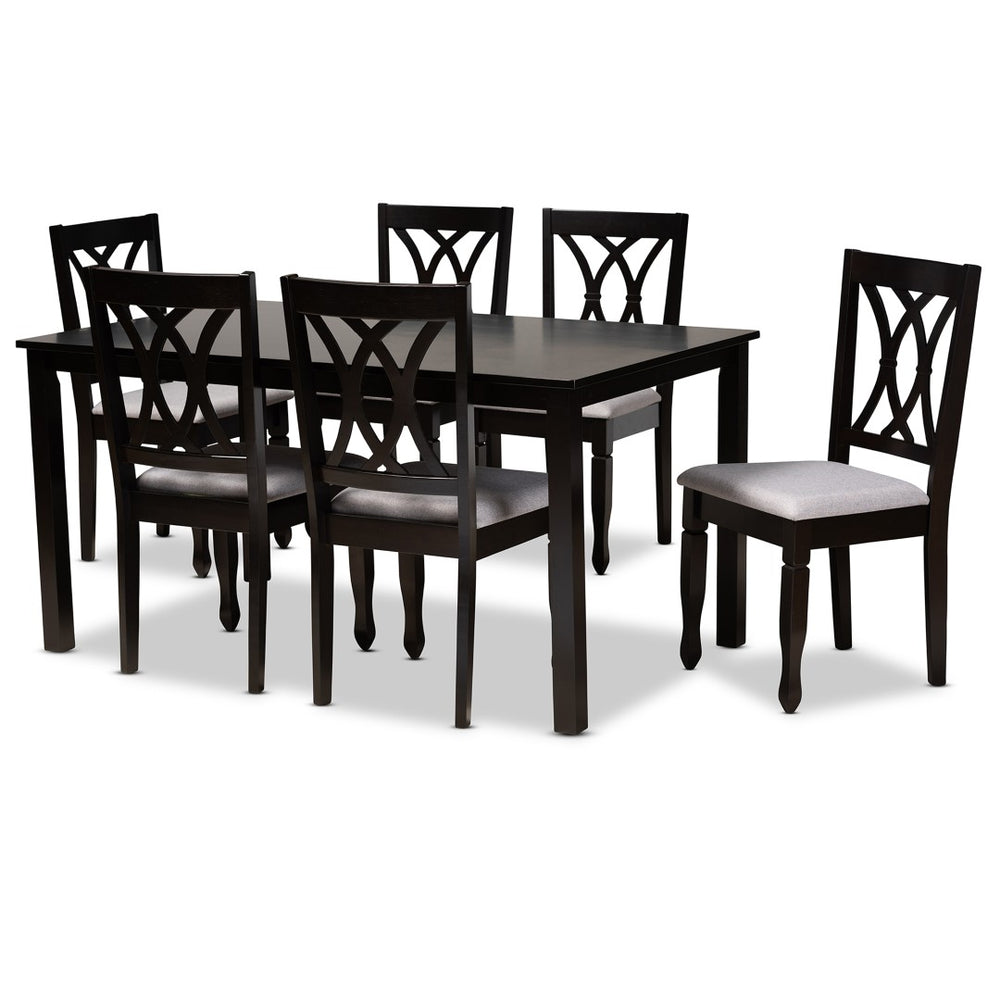Baxton Studio Baxton Studio Reneau 7-Piece Modern Dining Set in Grey Fabric with Espresso Wood Finish – Stylish Comfort RH316C-Grey/Dark Brown-7PC Dining Set