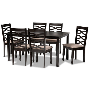 Baxton Studio Baxton Studio Lanier 7-Piece Dining Set - Modern Sand Upholstered Chairs & Dark Brown Table Elegance RH318C-Sand/Dark Brown-7PC Dining Set